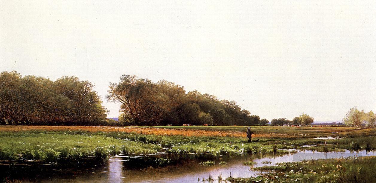 Chasseur dans les prés de Old Newburyport au Massachusetts Alfred Thompson Bricher paysage ruisseaux Peintures à l'huile